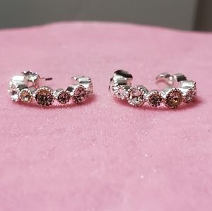 Small Silver Hoop Earrings With Faux Diamonds